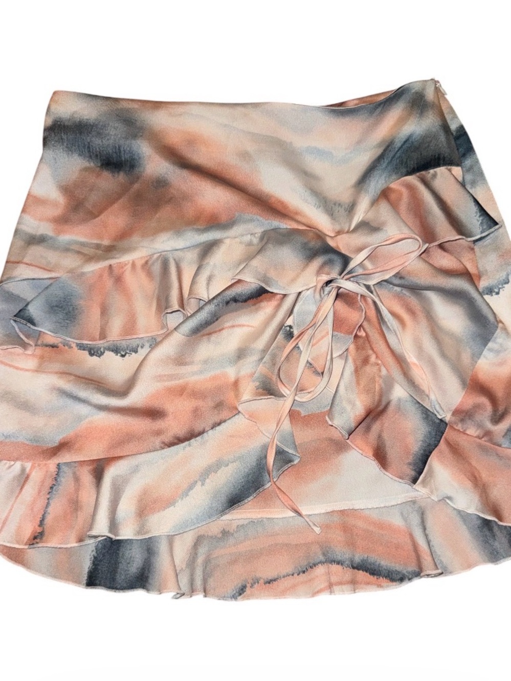 Suzanne Betro Abstract Watercolor Ruffle Wrap Mini Skirt
